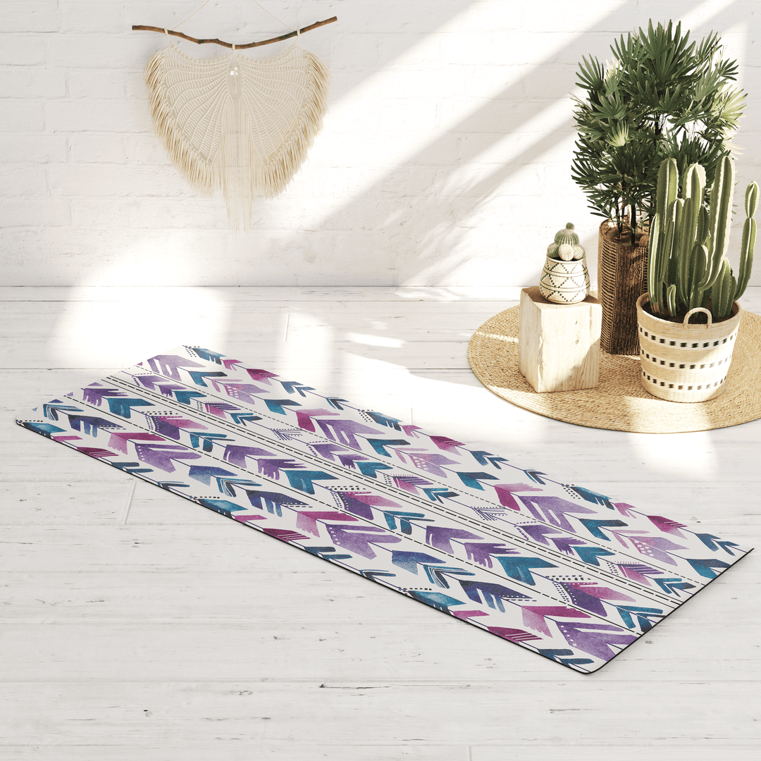 Aztec Feathers Boho Vegan Suede Yoga Mat - The Boho Berry