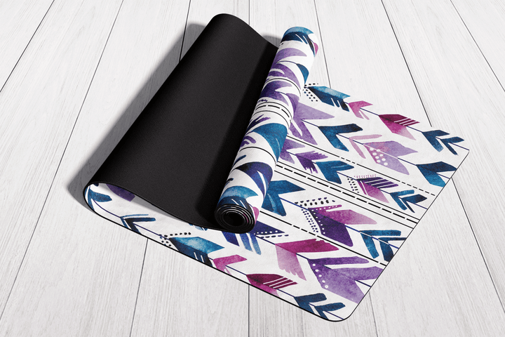 Aztec Feathers Boho Vegan Suede Yoga Mat - The Boho Berry