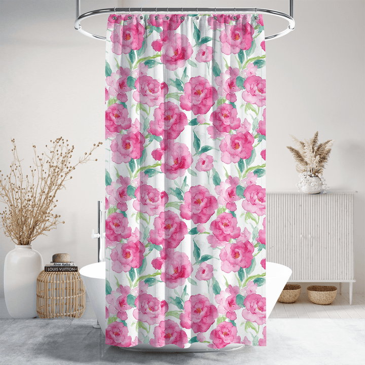 Pink Watercolor Roses Boho Shower Curtain - The Boho Berry