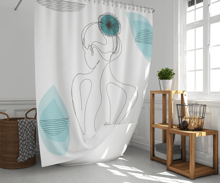 Sketched Lady Blue Boho Shower Curtain - The Boho Berry