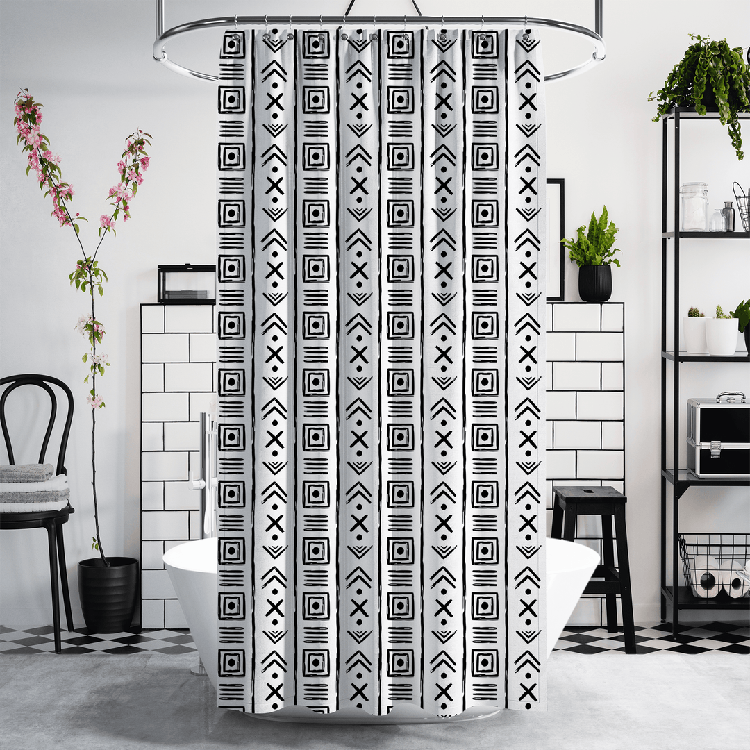 Tribal Black and White Boho Shower Curtain - The Boho Berry