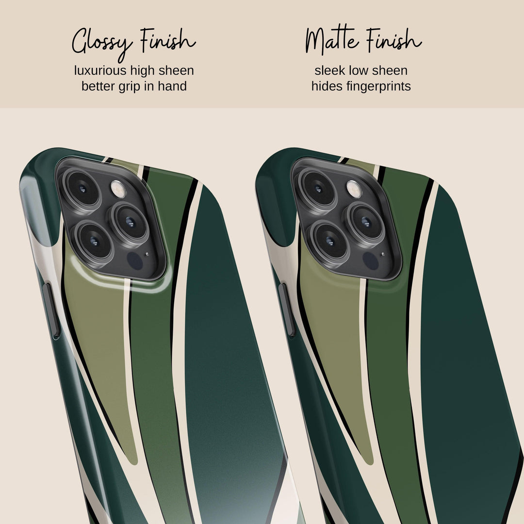 a phone case with a green and white striped design