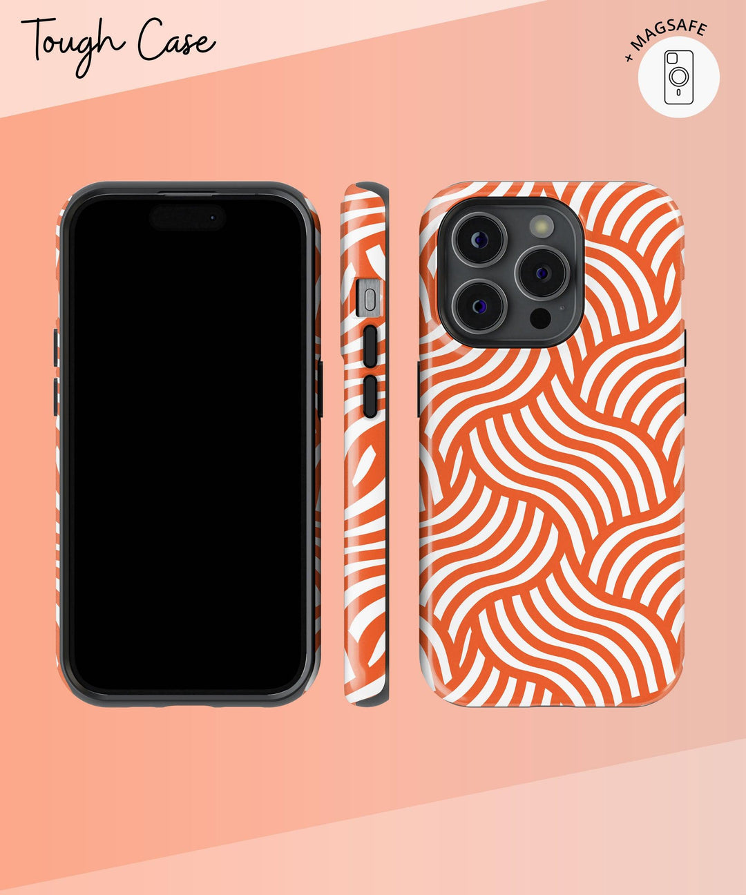 a phone case with an orange and white pattern