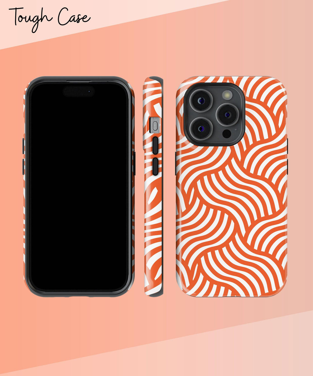 a cell phone case with an orange and white pattern