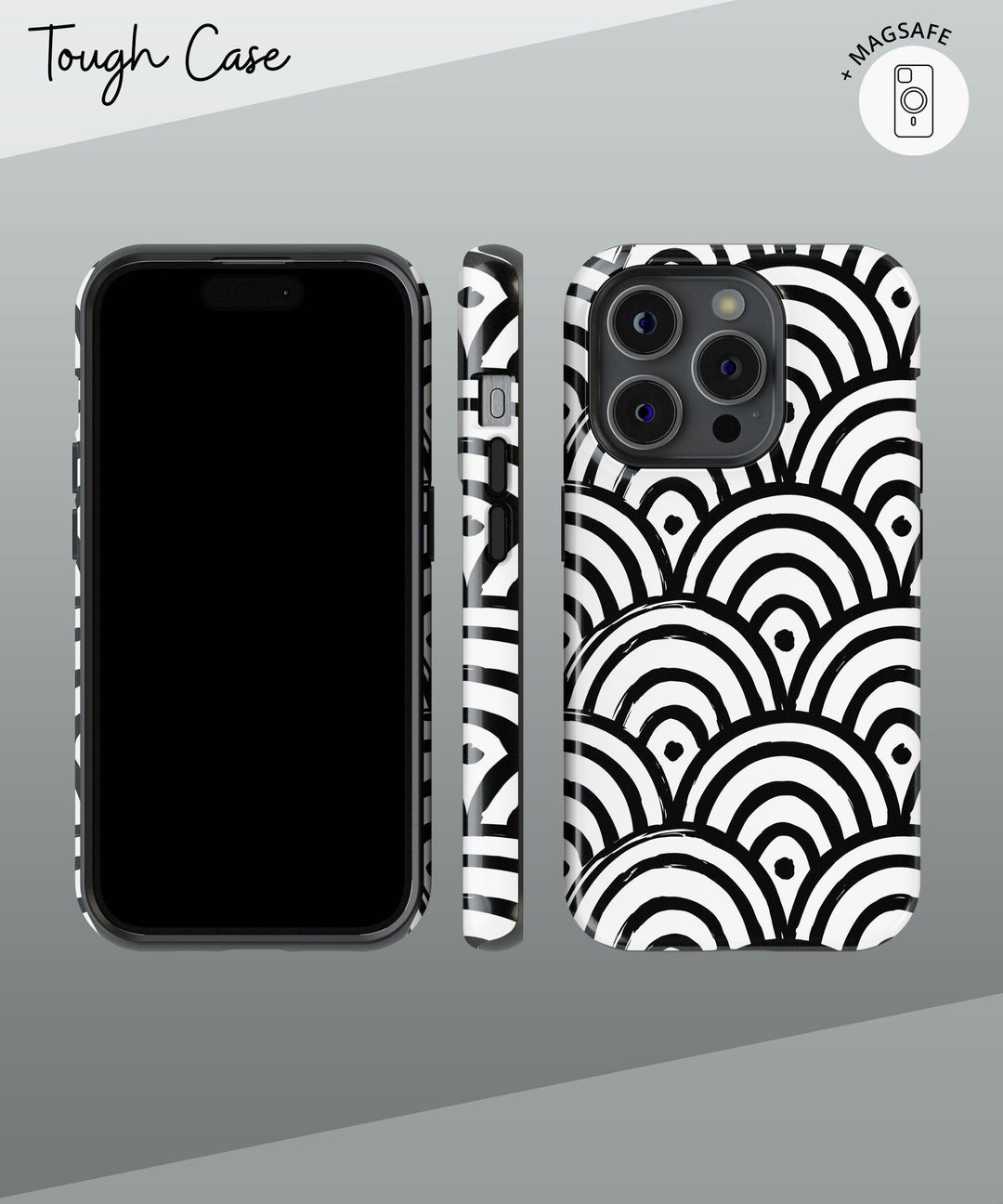 a phone case with a black and white design