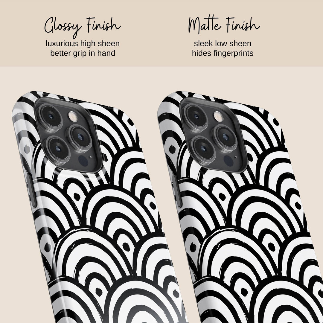 a phone case with a black and white pattern on it